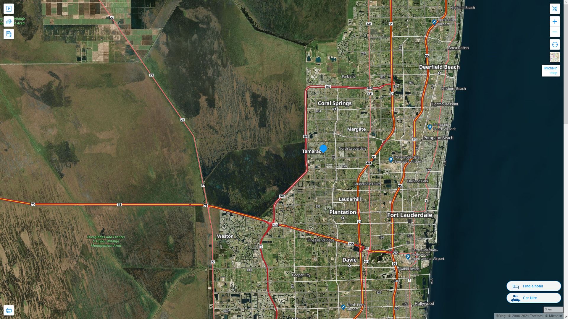 Tamarac Florida Highway and Road Map with Satellite View